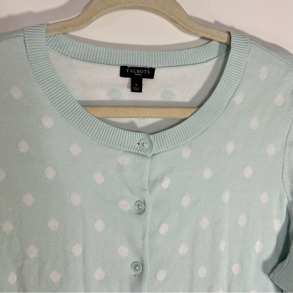 Talbots Woman Mint Green Polka Dot Cardigan – Size X- Winter Sweater Gift Layer - Picture 3 of 10